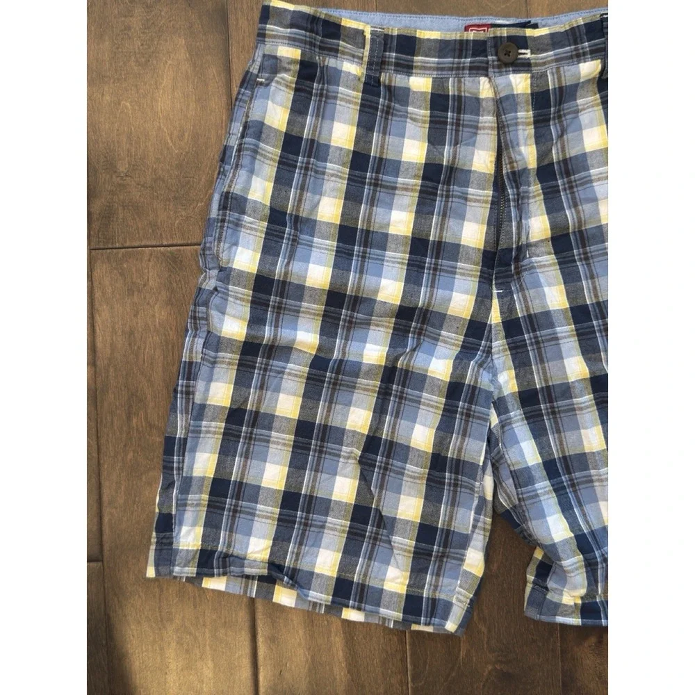 Chaps Men's Flat Front‎ Blue Plaid Shorts Casual 9